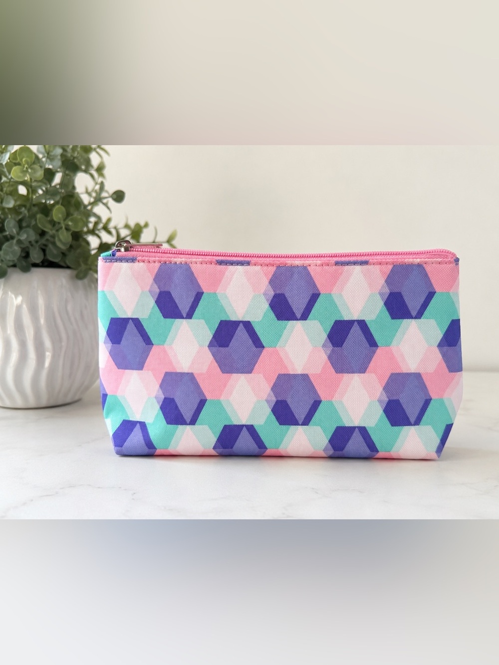 Geometric Hexagon Print Cosmetic Pouch - Clinique